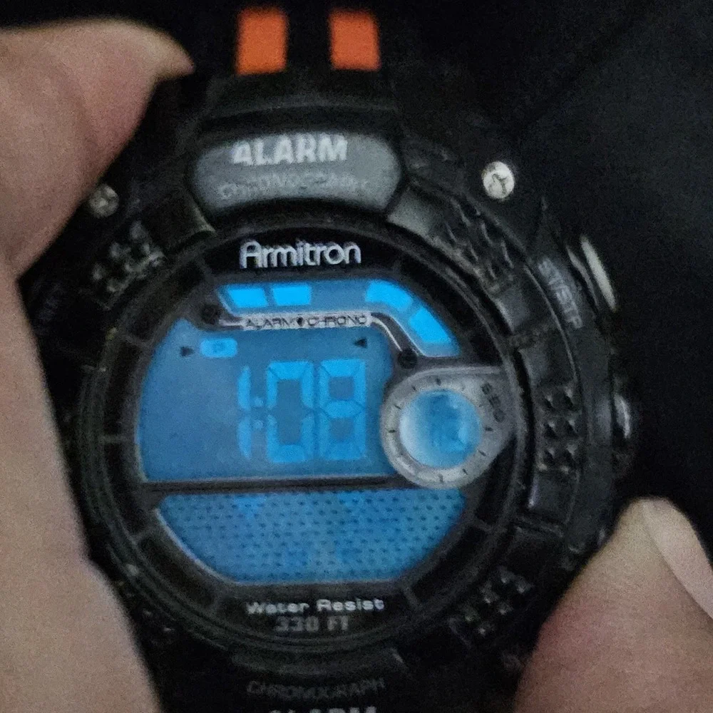 Armitron Men's Digital Sport Watch 48MM‎ Black Case NEW Orange Black Nylon Bands